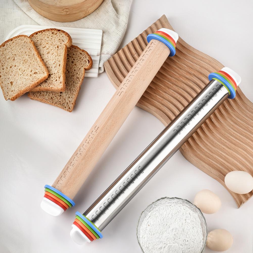 Pasta Measuring Tool - Rolling Pin with Thickness Rings, Ergonomic